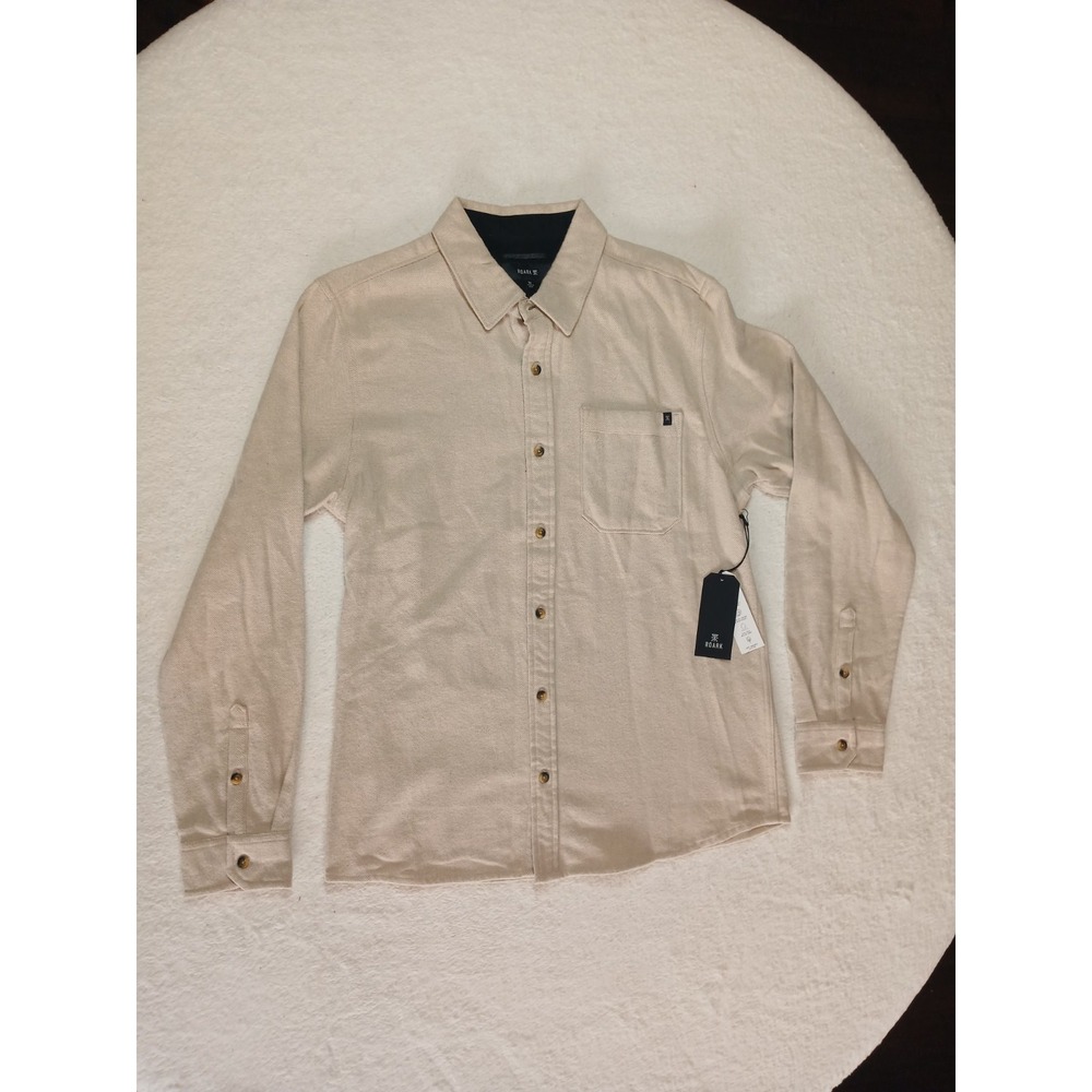 NWT Mens Roark Crossroads Organic Cotton Flannel $75 M Fossil White Classic Fit